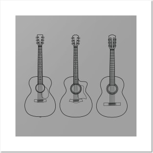 Acoustic Guitar Collection Outline Light Theme Posters and Art